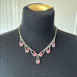Elegant Silver and Pink Teardrop Necklace